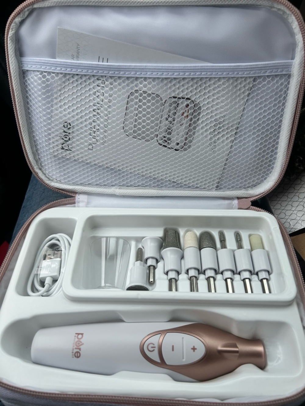 Polite White & Rose Gold Electric Nail Care Kit with Travel Case
